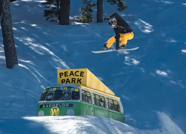 Danny Davis catching air in the peace park at mt. bachelor