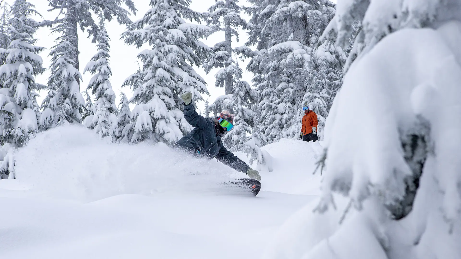 Friends slashing powder at Mt. Bachelor
