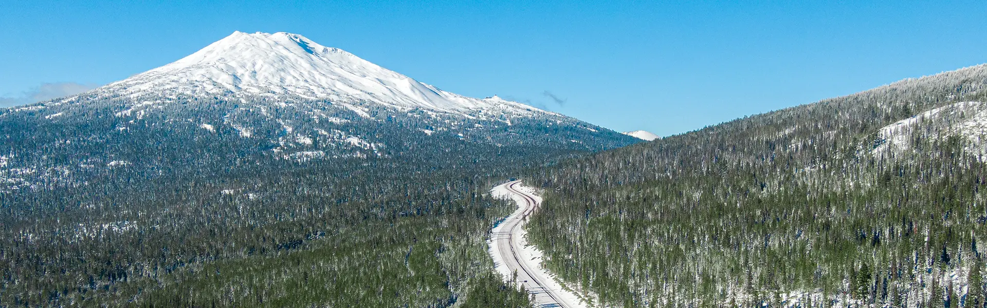 Cascade Lakes Highway leading to Mt. Bachelor during winter
