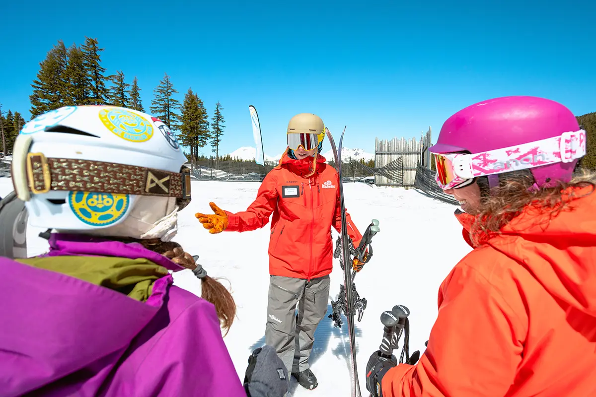 Instructor and skiers during at Private Lesson at Mt. Bachelor