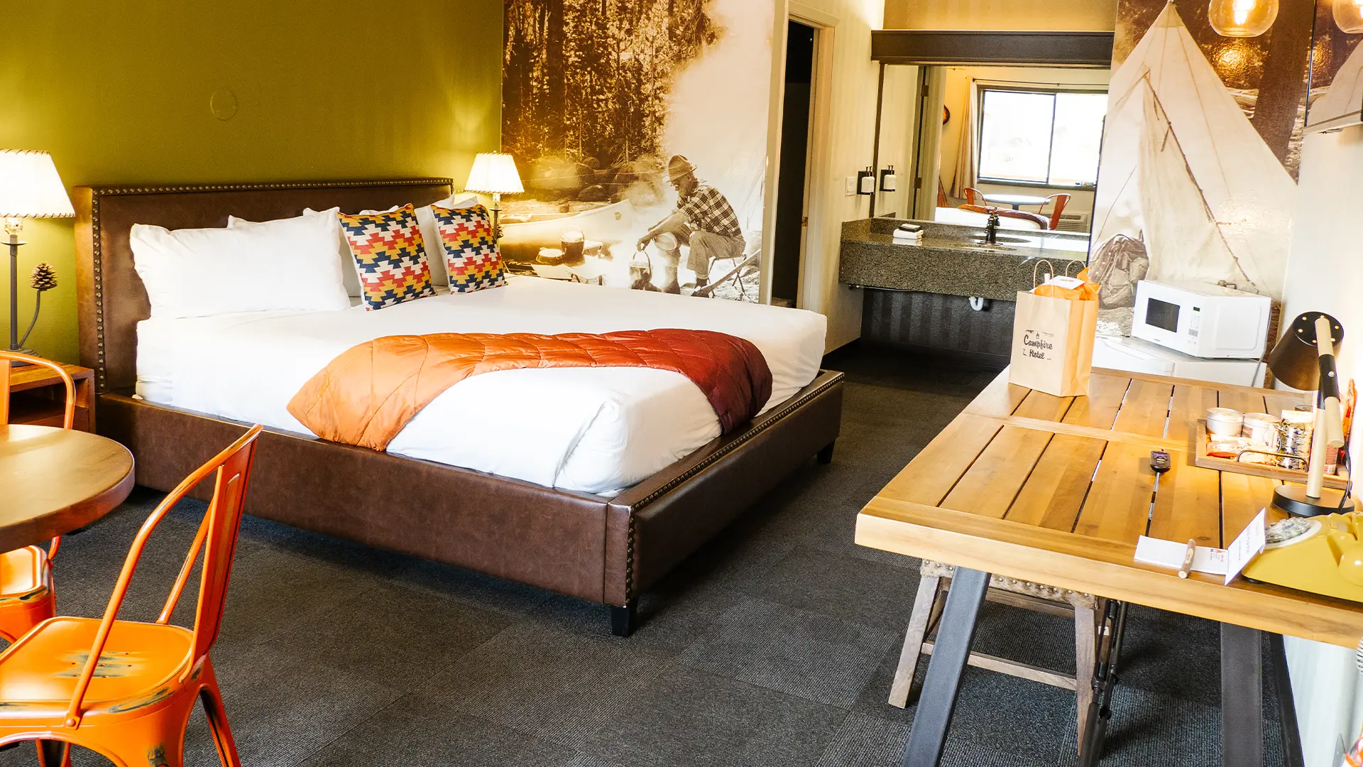 Hotel room at Campfire Hotel in Bend, OR