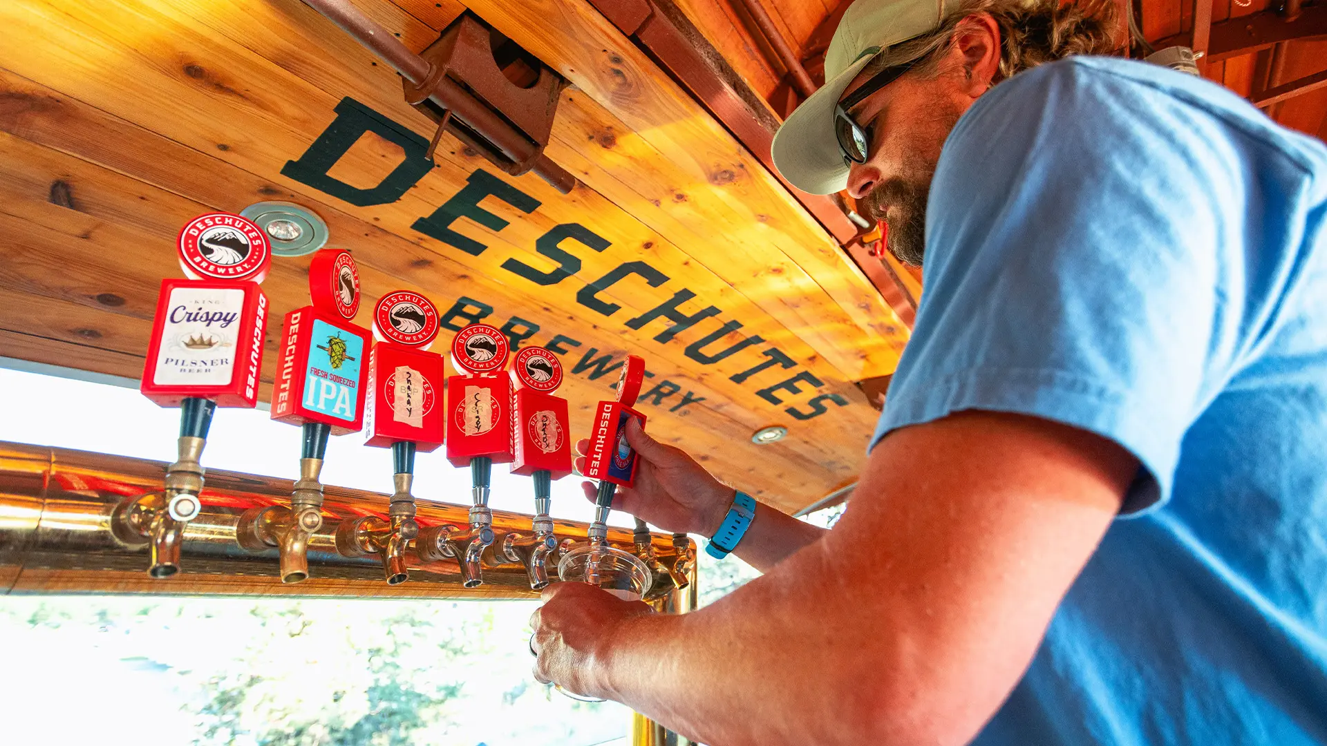 Pouring beer at Deschutes Brewery