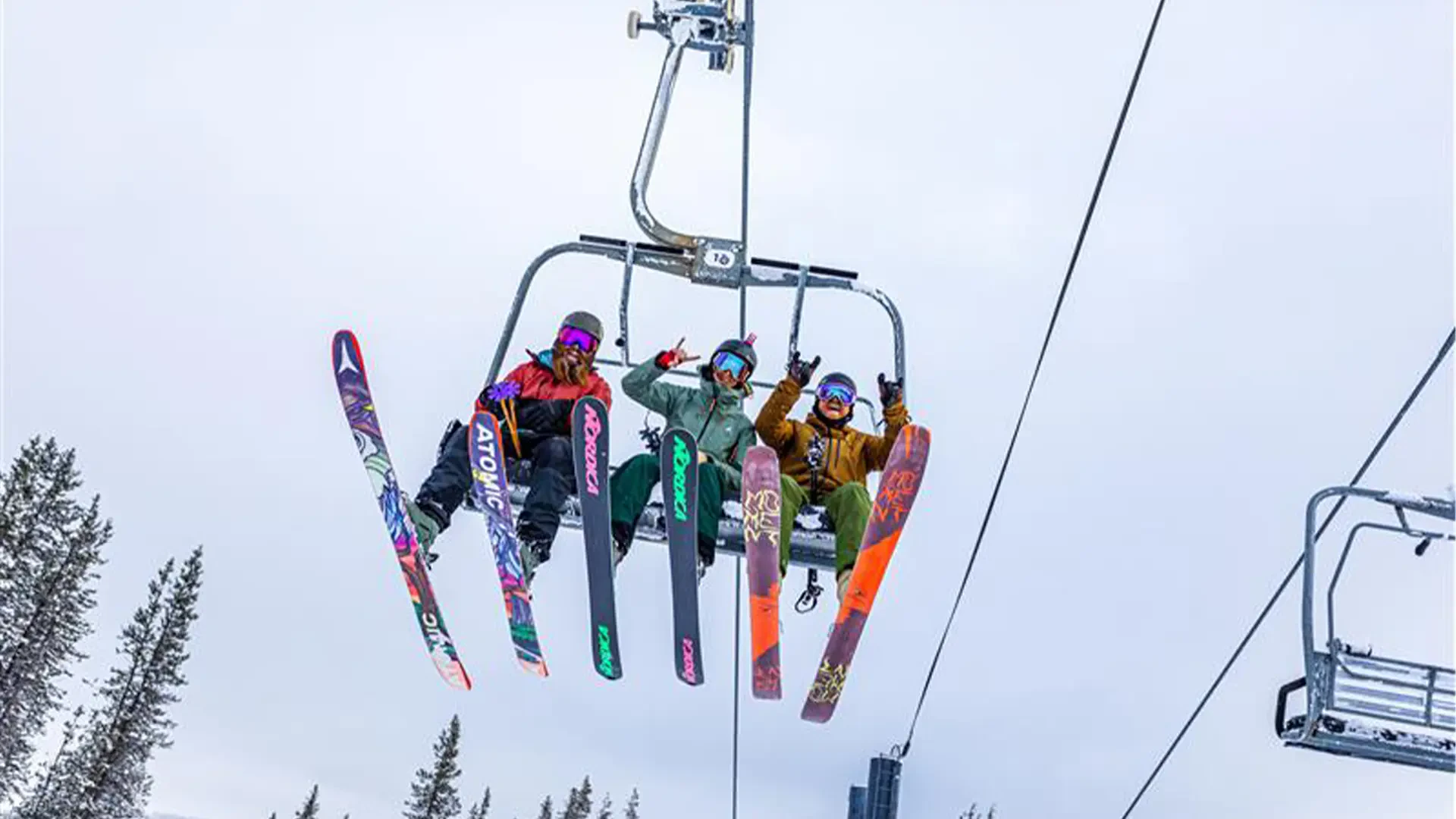Excited Skiers on a Chairlift at Mt. Bachelor