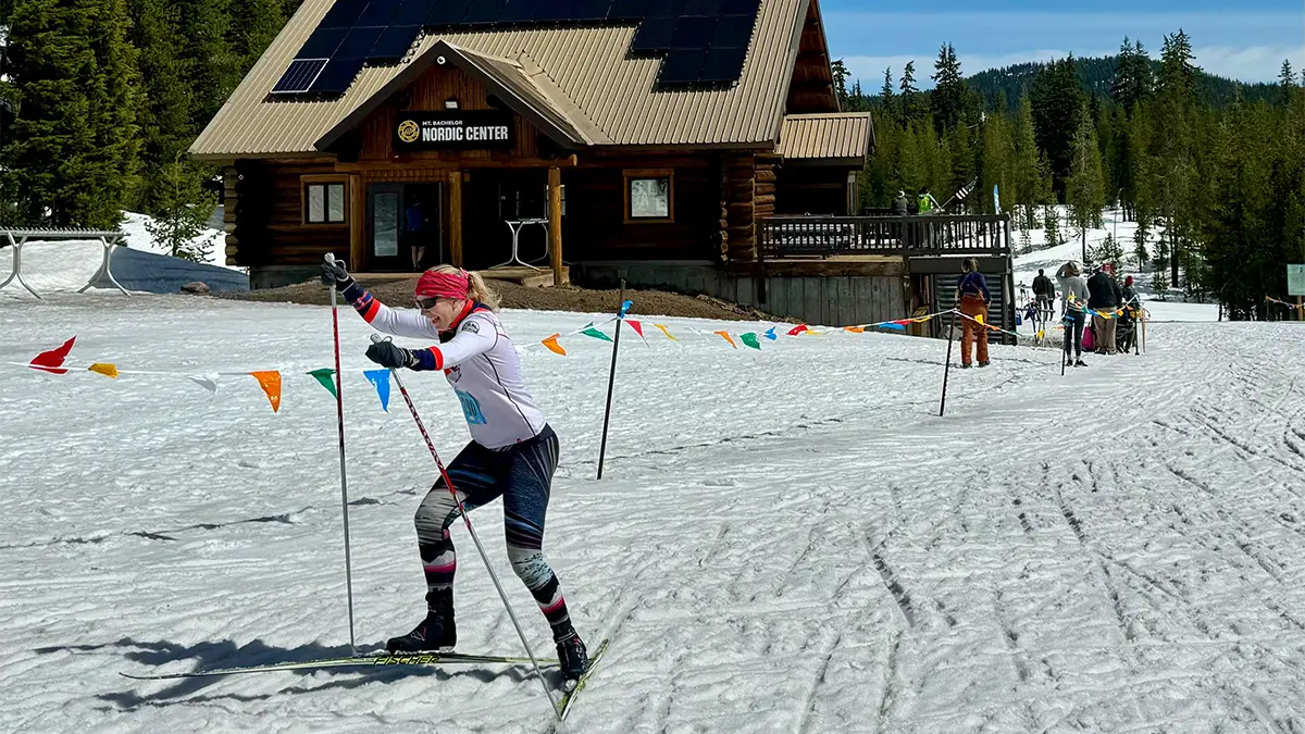 Skier previewing the Pole Pedal Paddle course.