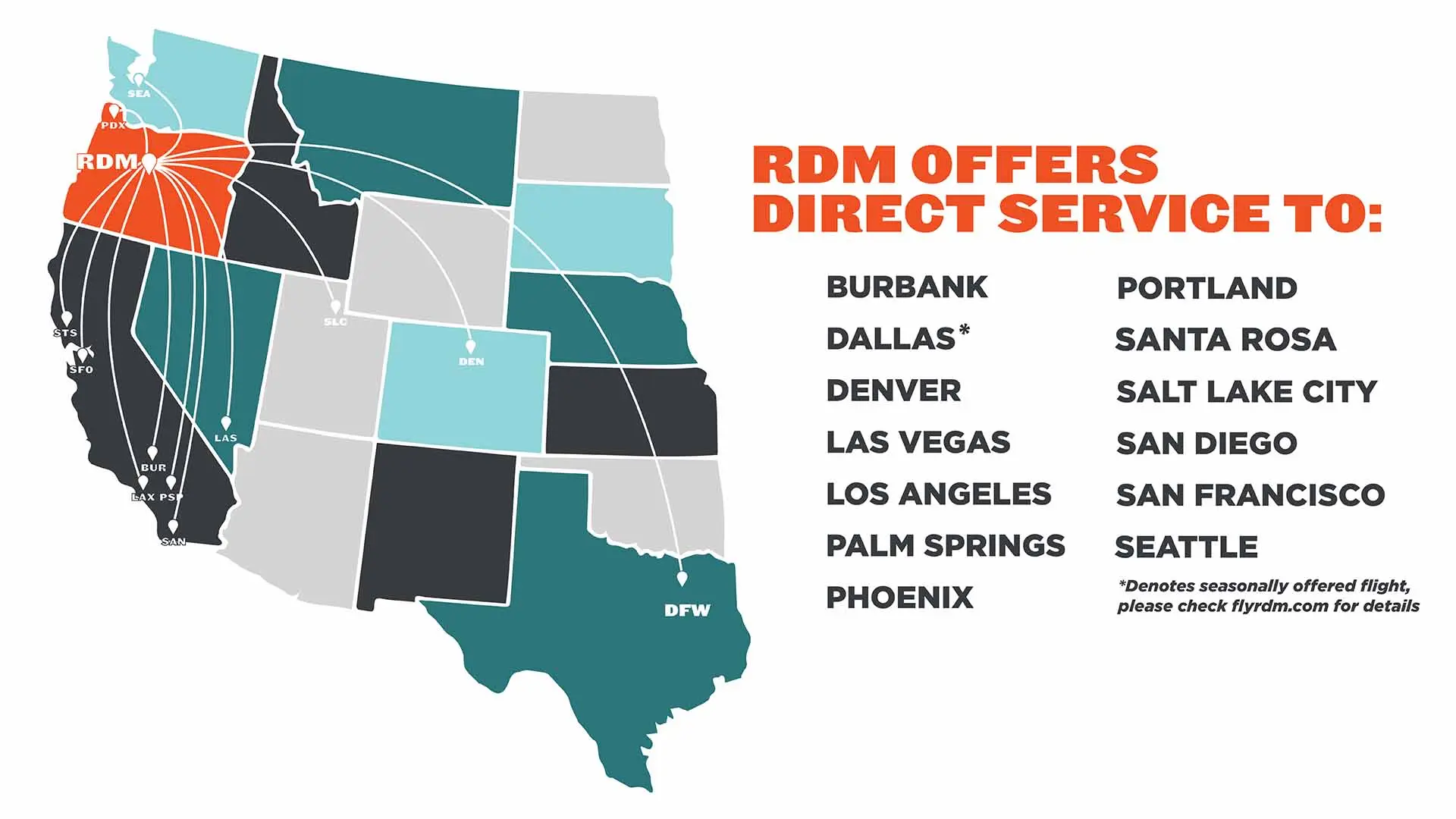 Redmond Airport Direct Flights Map