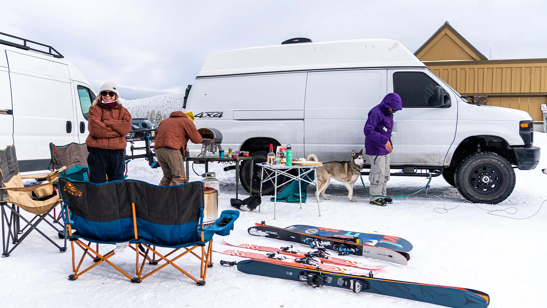 Overnight RV camping in the winter at Mt. Bachelor