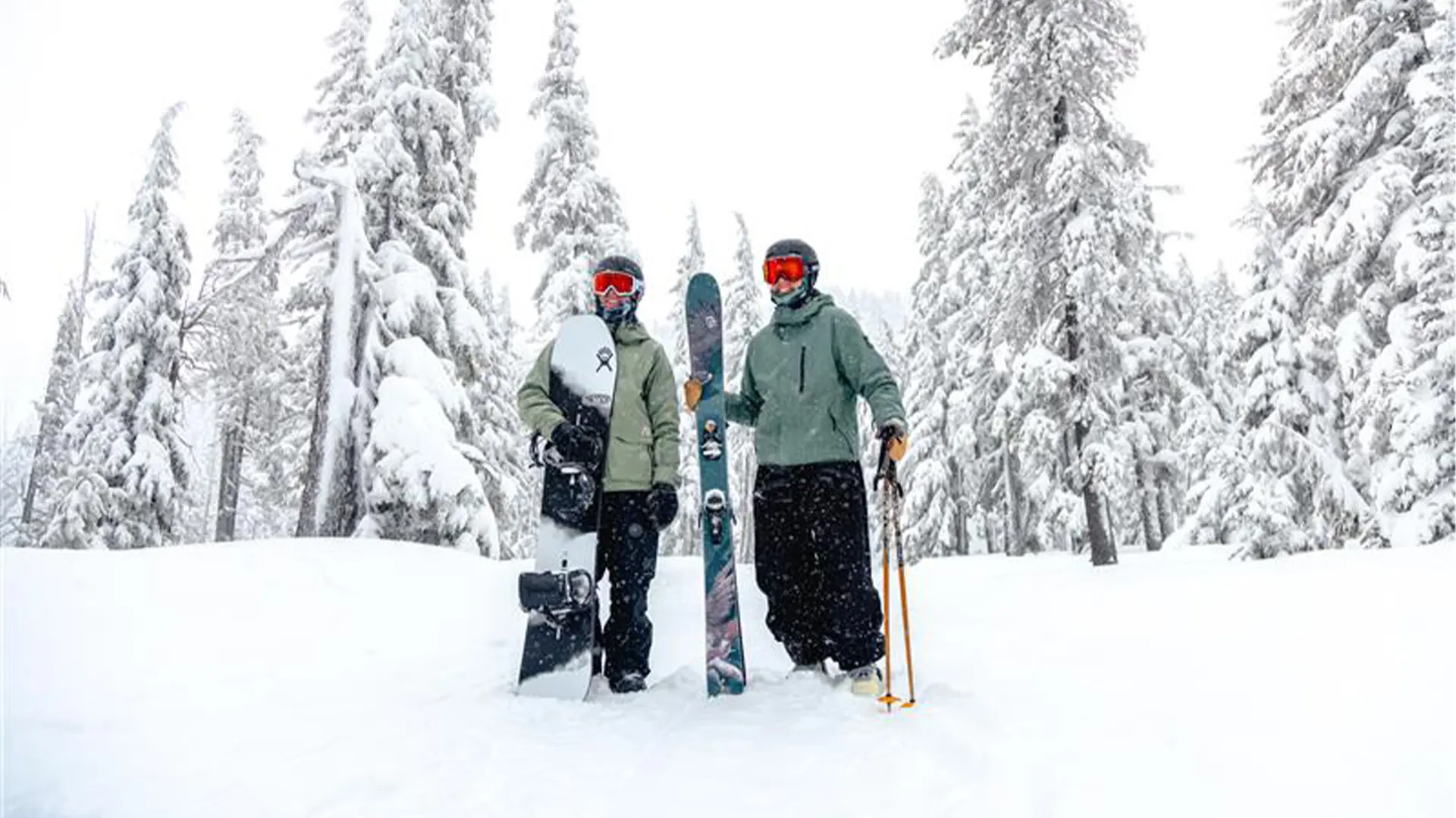 Skier and Snowboarder at Mt. Bachelor
