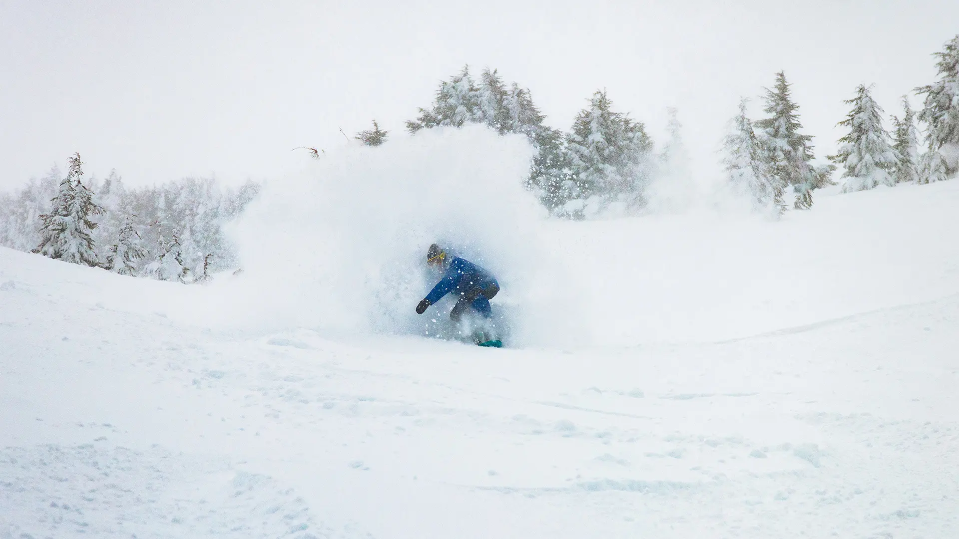 Snowboarder on a powder day