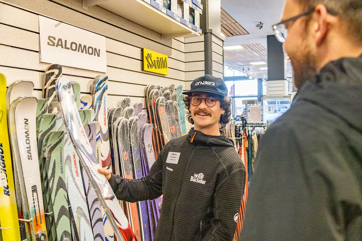 Demo skis at the Mt. Bachelor Sports Pro Shop and Demo Center