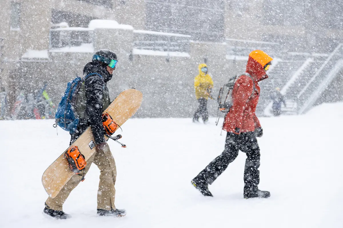 Snowboarders prepared for a powder day at Mt. Bachelor.